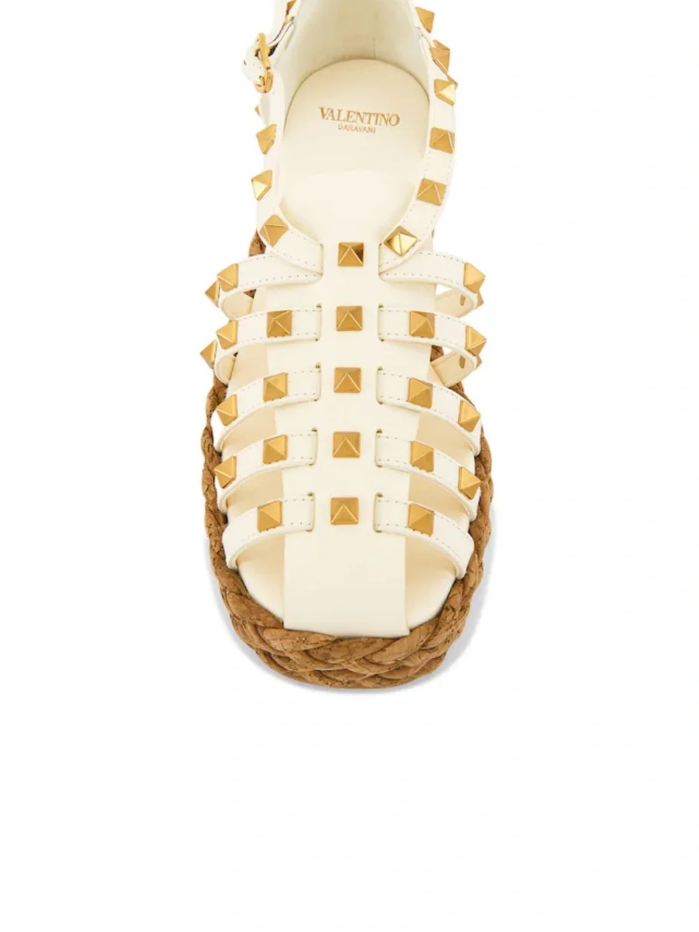 Valentino Garavani White Leather Studded Espadrille Sandals